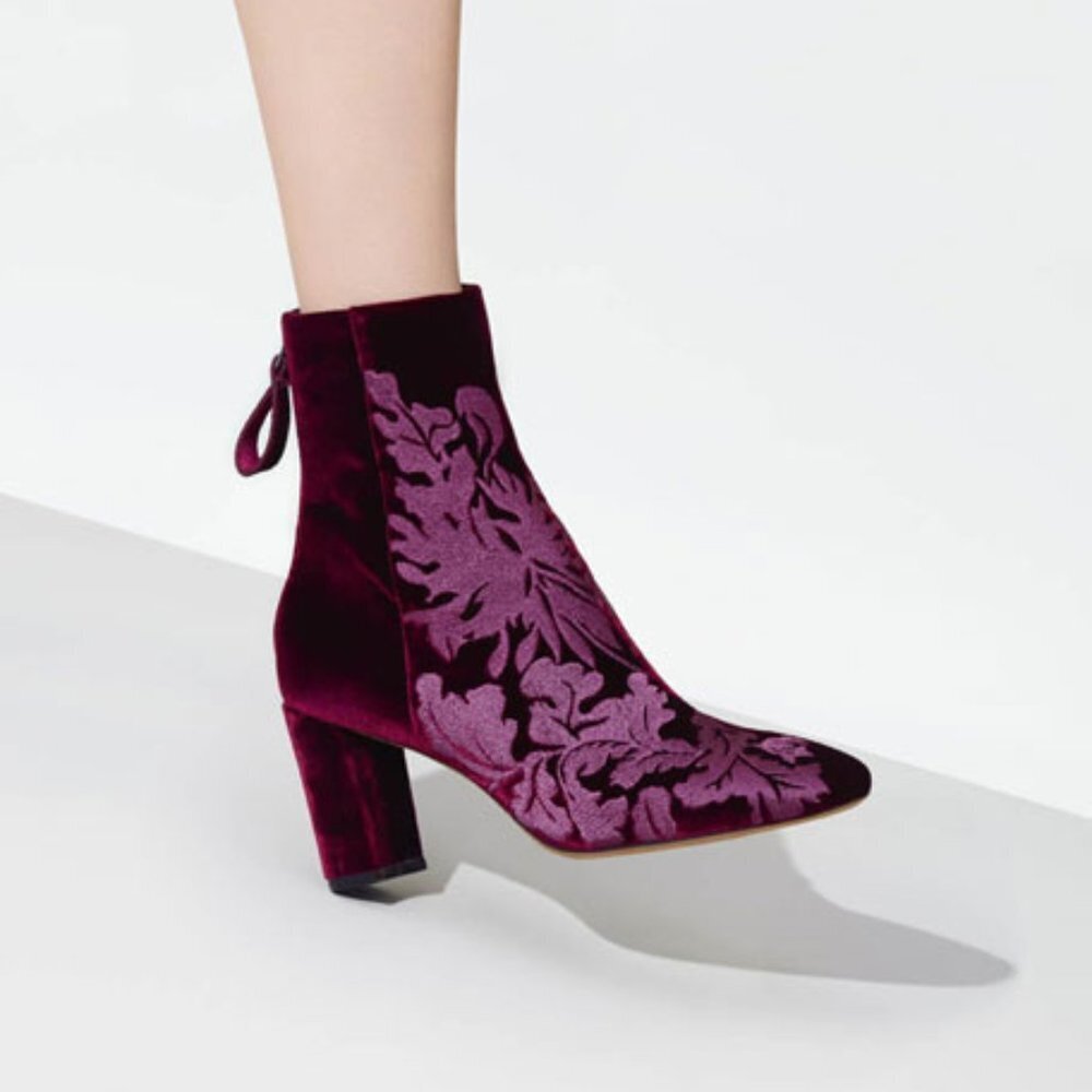 ALEXANDRE Birman Regina Embroidered Velvet Boot Wineberry